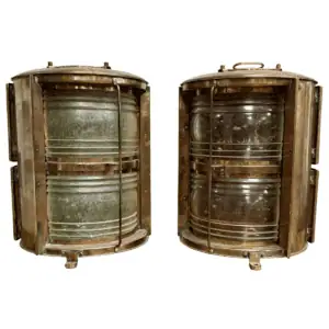 Vintage Brass Ship Running Light Set - Red & Green Navigation Lights
