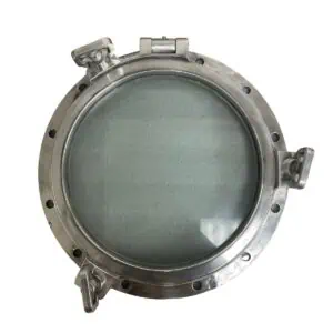 21 inch aluminum porthole window with square dogs front view closed