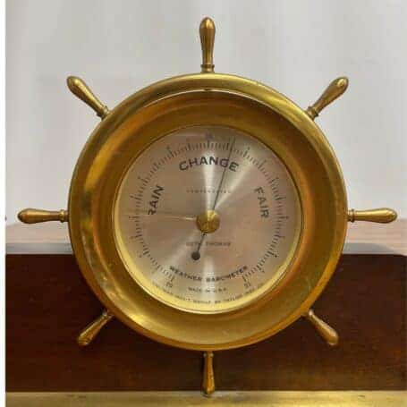 Vintage Seth Thomas Helmsman 24 Hour Clock And Weather Barometer 02 vintage seth thomas helmsman clock and weather barometer barometer close up