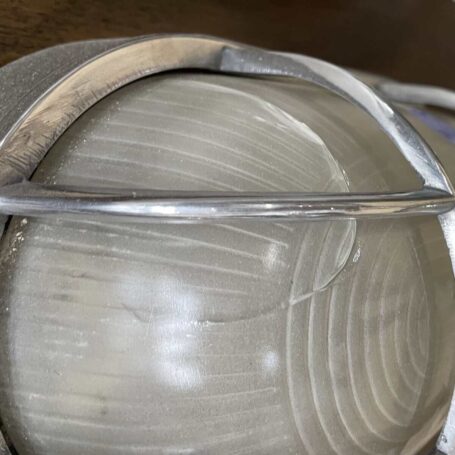 Large Oblong Aluminum Art Deco Ship Light - Cracked Glass 10 showing the crack in the glass