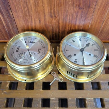 Vintage Brass Vetus Ships Bell Clock and Barometer from Holland 02 Vintage Brass Vetus Ships Bell Clock and Barometer from Holland 02